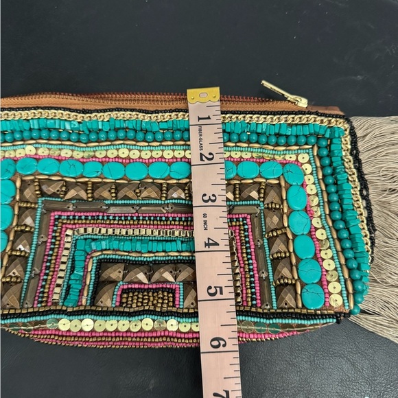 Shiraleah by Anthropologie Beaded Fringe Boho Sequins Glam Clutch- Size 10 x 6 - Picture 5 of 9